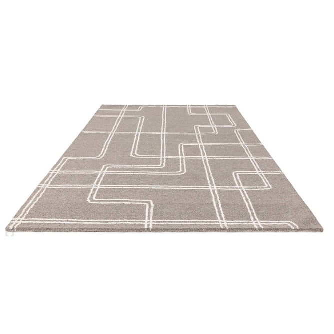 Ada Modern Plain Geometric Ivory Hi-Low Loop Linear Path Hand-Woven Ribbed Textured Wool Grey Rug-Asiatic Carpets-Rug Love - The Most Loved Rug Store