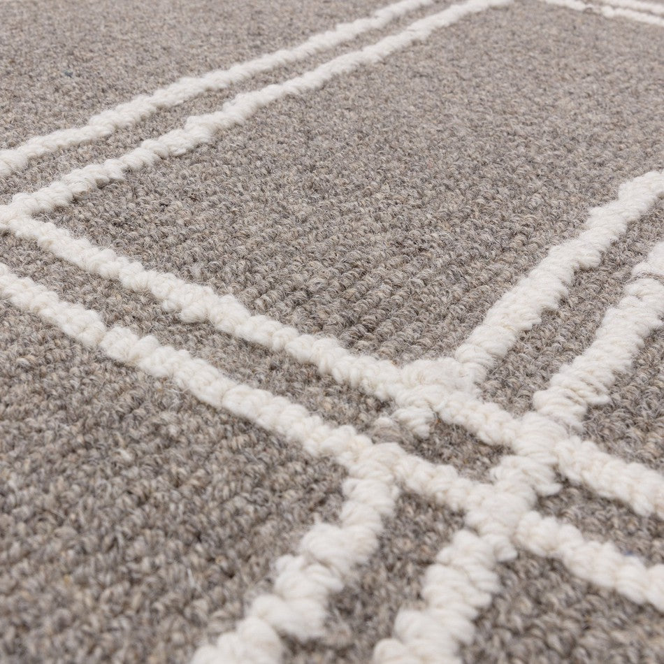 Plain Ribbed Rectangle Rug On Sale Ada Modern Plain Geometric Ivory Hi-Low Loop Linear Path Hand ...