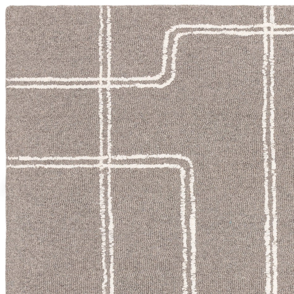 Plain Ribbed Rectangle Rug On Sale Ada Modern Plain Geometric Ivory Hi-Low Loop Linear Path Hand ...