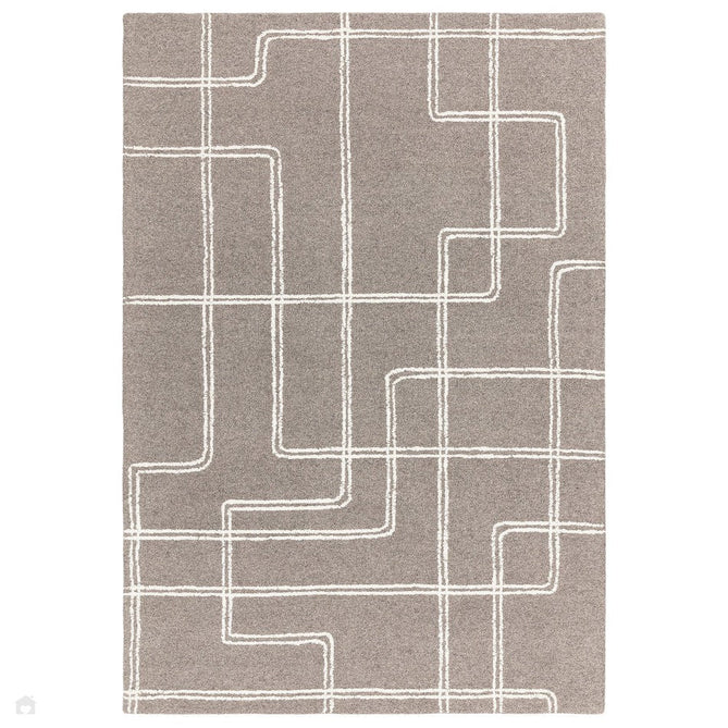 Ada Modern Plain Geometric Ivory Hi-Low Loop Linear Path Hand-Woven Ribbed Textured Wool Grey Rug-Asiatic Carpets-Rug Love - The Most Loved Rug Store