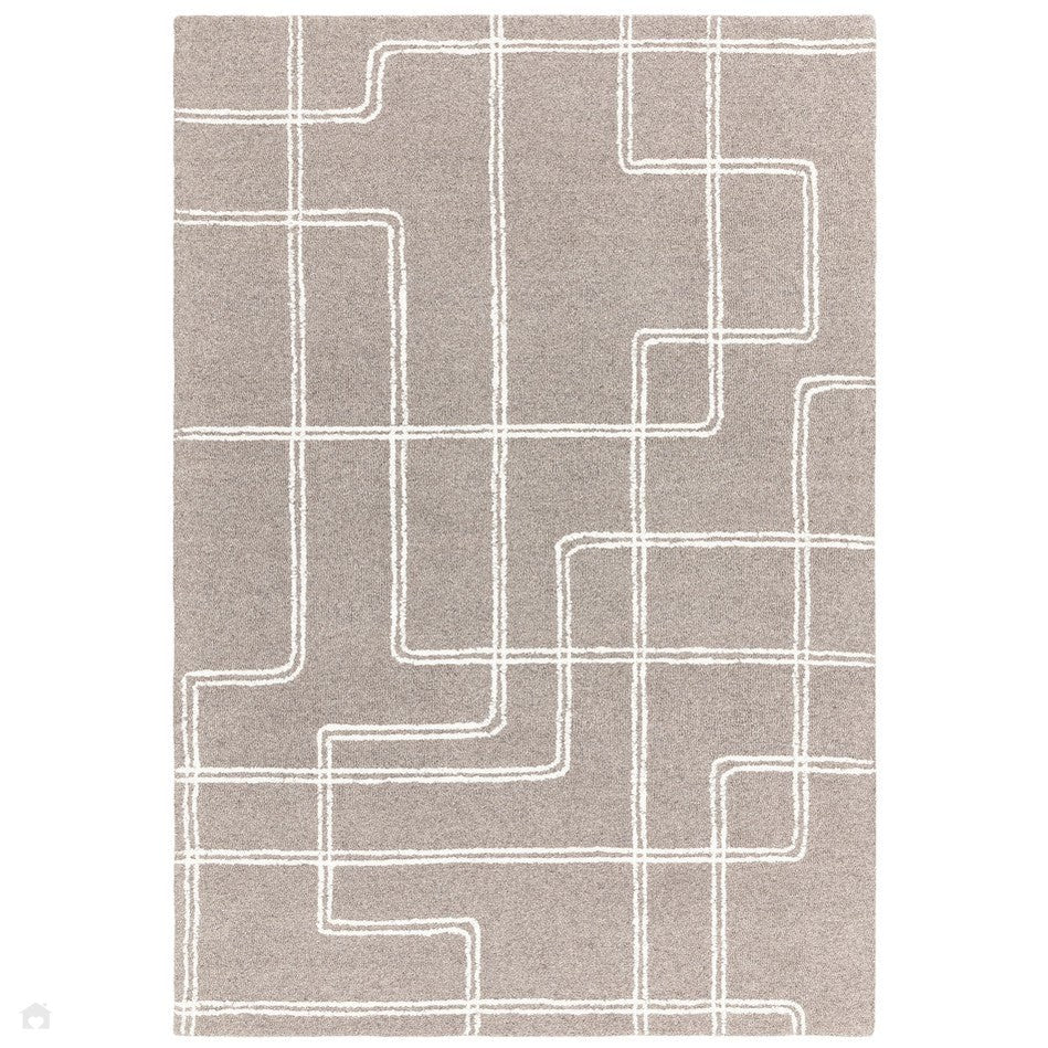Plain Ribbed Rectangle Rug On Sale Ada Modern Plain Geometric Ivory Hi-Low Loop Linear Path Hand ...