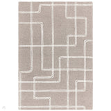 Ada Modern Plain Geometric Ivory Hi-Low Loop Linear Path Hand-Woven Ribbed Textured Wool Grey Rug