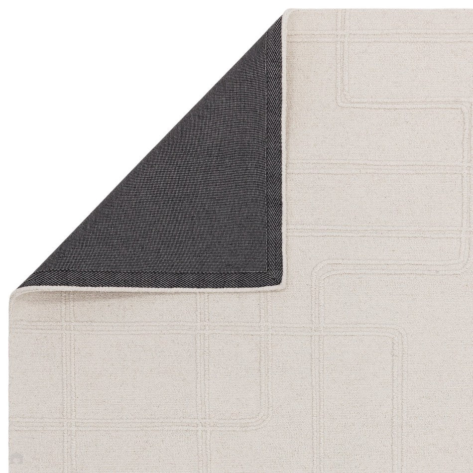 Plain Ribbed Rectangle Rug On Sale Ada Modern Plain Geometric Ivory Hi-Low Loop Linear Path Hand ...