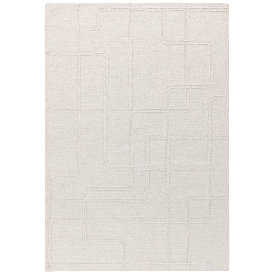 Plain Ribbed Rectangle Rug On Sale Ada Modern Plain Geometric Ivory Hi-Low Loop Linear Path Hand ...