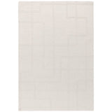 Ada Modern Plain Geometric Ivory Hi-Low Loop Linear Path Hand-Woven Ribbed Textured Wool Ivory Rug