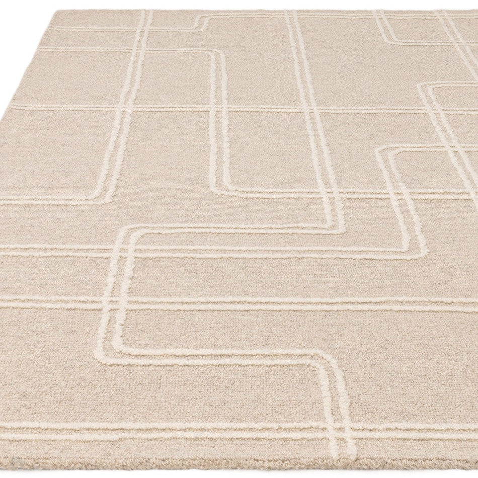 Linear Dynamic Rugs On Sale Ada Modern Plain Geometric Ivory Hi-Low Loop Linear Path Hand ...
