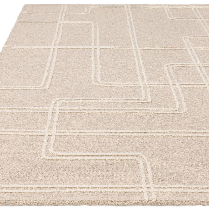 Ada Modern Plain Geometric Ivory Hi-Low Loop Linear Path Hand-Woven Ribbed Textured Wool Sand/Beige Rug-Asiatic Carpets-Rug Love - The Most Loved Rug Store