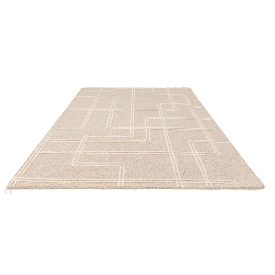 Plain Ribbed Rectangle Rug On Sale Ada Modern Plain Geometric Ivory Hi-Low Loop Linear Path Hand ...