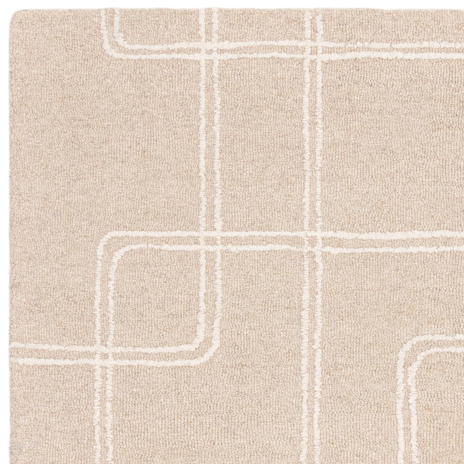 Plain Ribbed Rectangle Rug On Sale Ada Modern Plain Geometric Ivory Hi-Low Loop Linear Path Hand ...