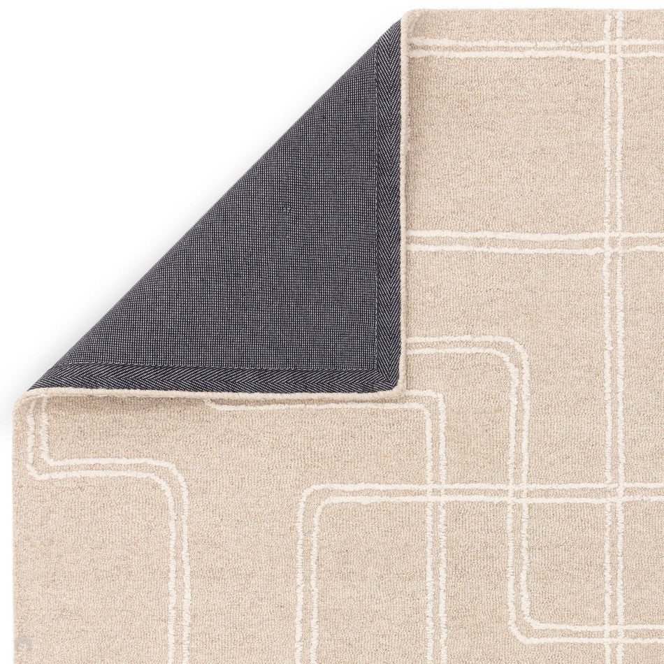 Sand Geometric Rug On Sale Ada Modern Plain Geometric Ivory Hi-Low Loop Linear Path Hand ...