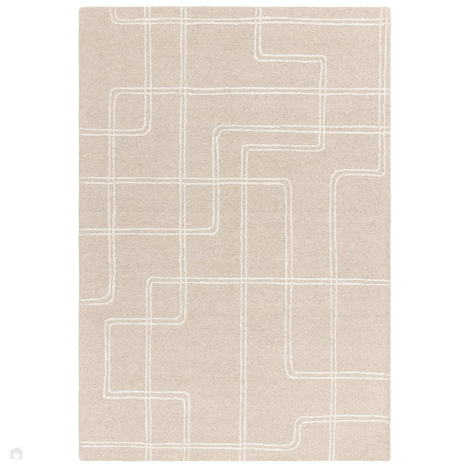 Plain Ribbed Rectangle Rug On Sale Ada Modern Plain Geometric Ivory Hi-Low Loop Linear Path Hand ...