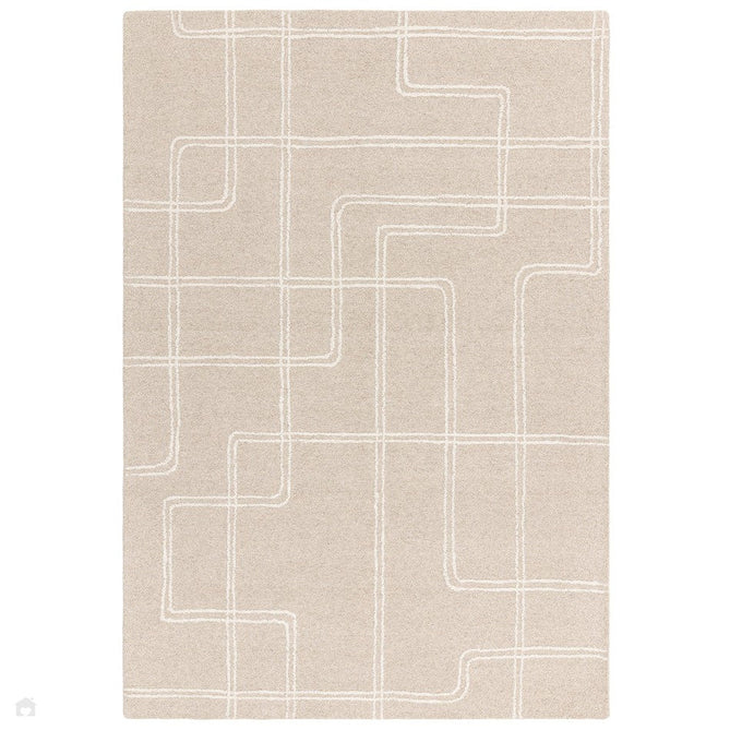 Ada Modern Plain Geometric Ivory Hi-Low Loop Linear Path Hand-Woven Ribbed Textured Wool Sand/Beige Rug-Asiatic Carpets-Rug Love - The Most Loved Rug Store