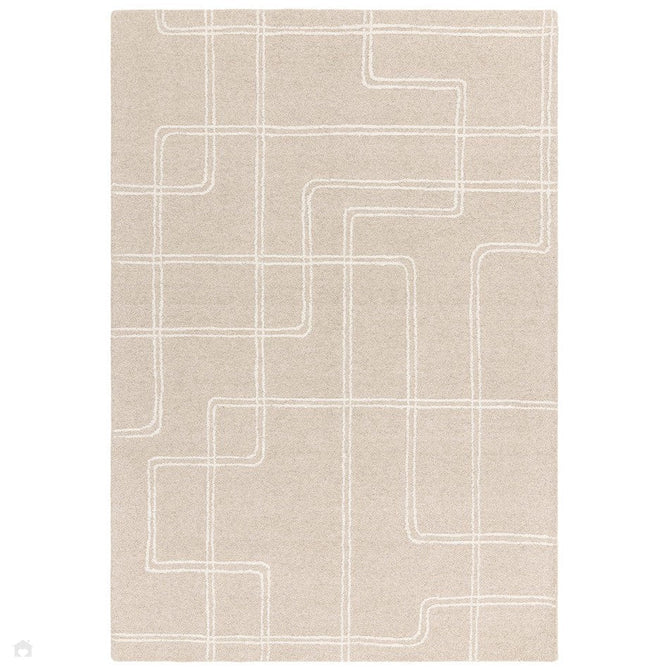 Ada Modern Plain Geometric Ivory Hi-Low Loop Linear Path Hand-Woven Ribbed Textured Wool Sand/Beige Rug-Asiatic Carpets-Rug Love - The Most Loved Rug Store
