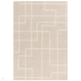Ada Modern Plain Geometric Ivory Hi-Low Loop Linear Path Hand-Woven Ribbed Textured Wool Sand/Beige Rug