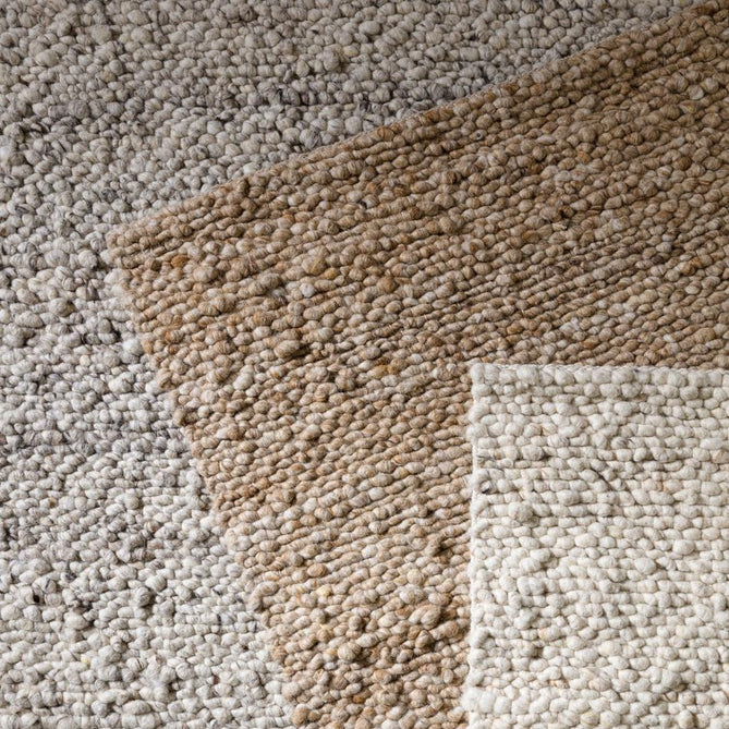 Adler Modern Plain Hand-Woven Textured Tonal Chunky Boucle Wool Loop Pile Ivory Rug