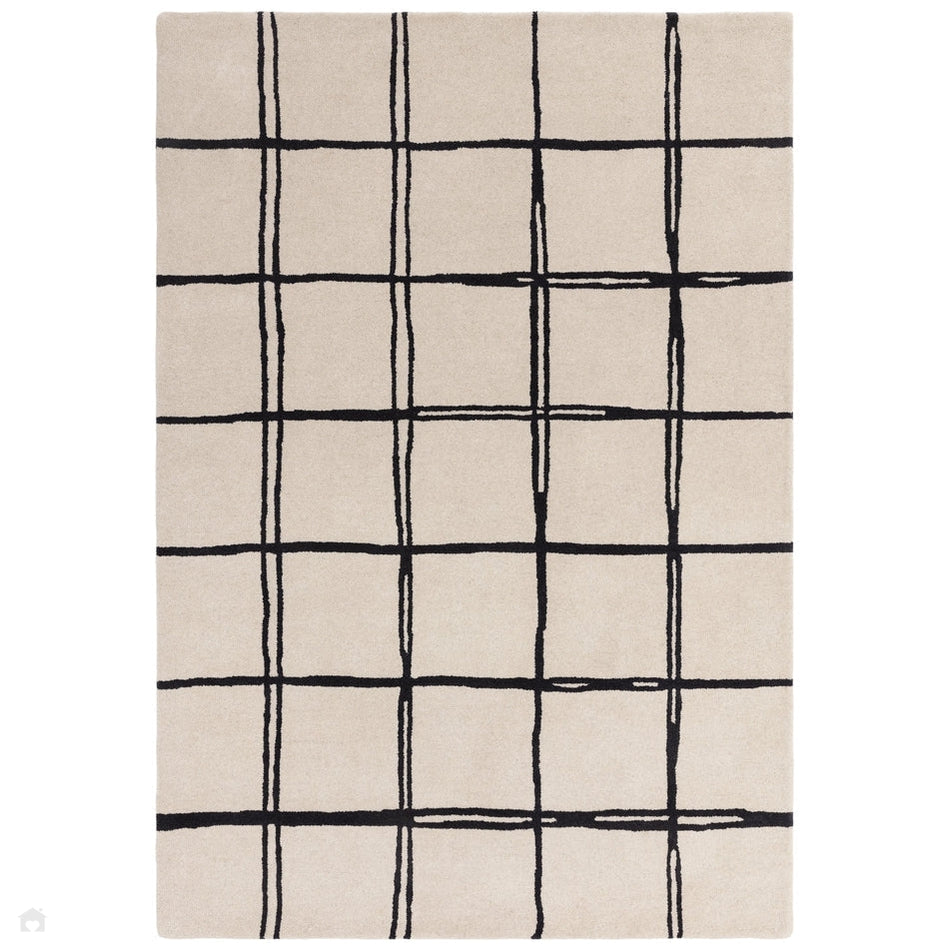 On Sale Albany Grid Modern Geometric Hand-Woven Wool Cream/Black Rug ...