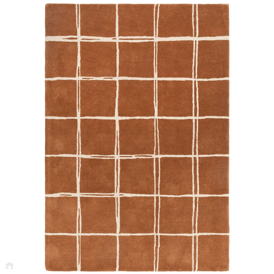 On Sale Albany Grid Modern Geometric Hand-Woven Wool Rust/Cream Rug ...