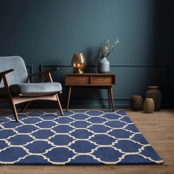 Albany Ogee Modern Geometric Hand-Woven Wool Blue/Cream Rug-Asiatic Carpets-Rug Love - The Most Loved Rug Store