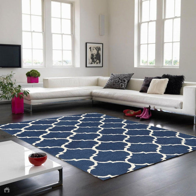 Albany Ogee Modern Geometric Hand-Woven Wool Blue/Cream Rug-Asiatic Carpets-Rug Love - The Most Loved Rug Store