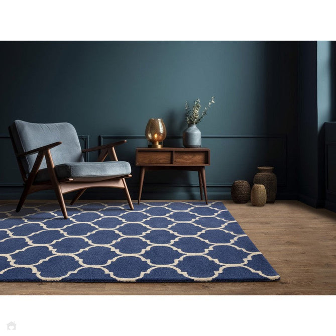 Albany Ogee Modern Geometric Hand-Woven Wool Blue/Cream Rug-Asiatic Carpets-Rug Love - The Most Loved Rug Store