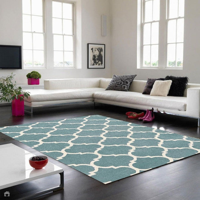 Albany Ogee Modern Geometric Hand-Woven Wool Duck Egg/Cream Rug-Asiatic Carpets-Rug Love - The Most Loved Rug Store