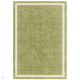 Albi Modern Plain Border Tonal Distressed Hand-Woven Textured Wool Low Profile Tip Sheared Short Pile Green Rug
