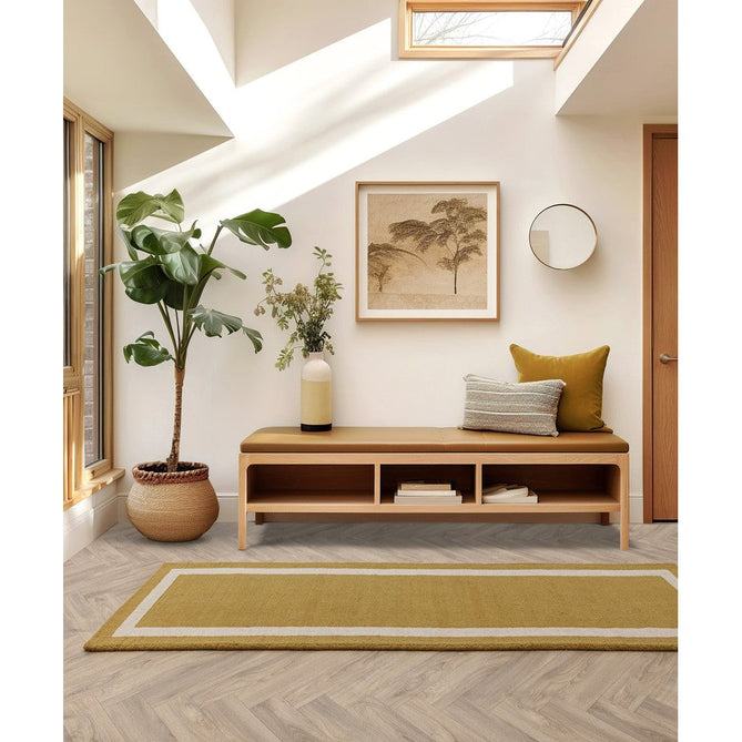 Albi Modern Plain Border Hand-Woven Textured Wool Low Profile Tip Sheared Short Pile Ochre Yellow Runner-Asiatic Carpets-Rug Love - The Most Loved Rug Store