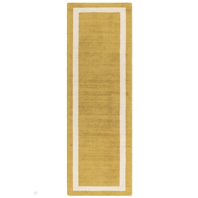 Albi Modern Plain Border Hand-Woven Textured Wool Low Profile Tip Sheared Short Pile Ochre Yellow Runner-Asiatic Carpets-Rug Love - The Most Loved Rug Store