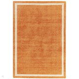 Albi Modern Plain Border Hand-Woven Textured Wool Low Profile Tip Sheared Short Pile Orange Rug