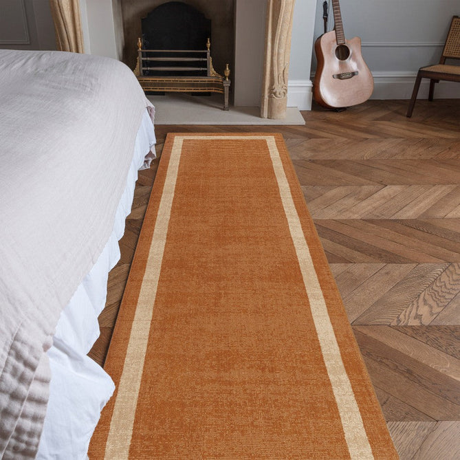 Albi Modern Plain Border Hand-Woven Textured Wool Low Profile Tip Sheared Short Pile Orange Runner-Asiatic Carpets-Rug Love - The Most Loved Rug Store