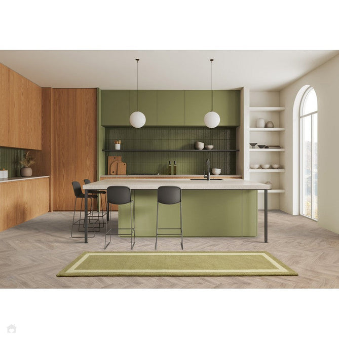 Albi Modern Plain Border Tonal Distressed Hand-Woven Textured Wool Low Profile Tip Sheared Short Pile Green Runner-Asiatic Carpets-Rug Love - The Most Loved Rug Store