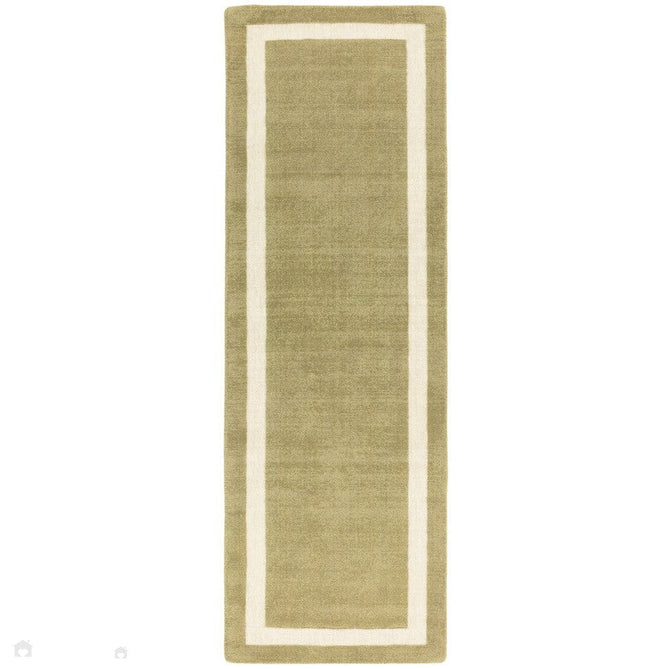 Albi Modern Plain Border Tonal Distressed Hand-Woven Textured Wool Low Profile Tip Sheared Short Pile Green Runner-Asiatic Carpets-Rug Love - The Most Loved Rug Store