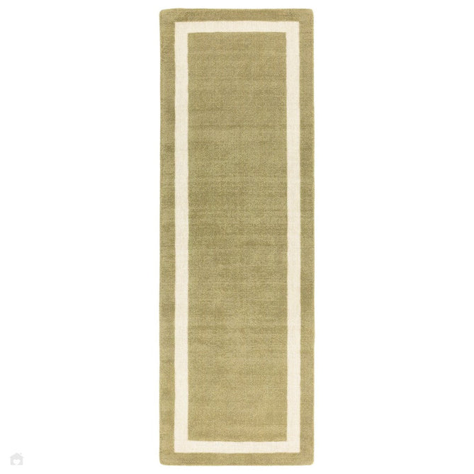 Albi Modern Plain Border Tonal Distressed Hand-Woven Textured Wool Low Profile Tip Sheared Short Pile Green Runner-Asiatic Carpets-Rug Love - The Most Loved Rug Store