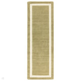 Albi Modern Plain Border Tonal Distressed Hand-Woven Textured Wool Low Profile Tip Sheared Short Pile Green Runner