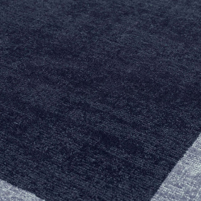 Albi Modern Plain Border Tonal Distressed Hand-Woven Textured Wool Low Profile Tip Sheared Short Pile Navy Blue Runner-Asiatic Carpets-Rug Love - The Most Loved Rug Store