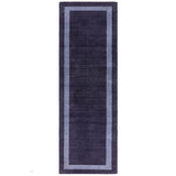 Albi Modern Plain Border Tonal Distressed Hand-Woven Textured Wool Low Profile Tip Sheared Short Pile Navy Blue Runner