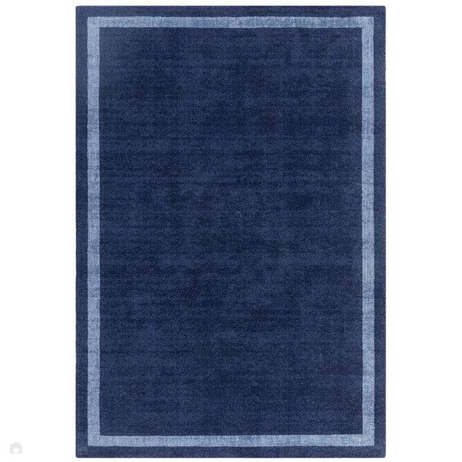 Albi Modern Plain Border Tonal Distressed Hand-Woven Textured Wool Low Profile Tip Sheared Short Pile Navy Rug-Asiatic Carpets-Rug Love - The Most Loved Rug Store