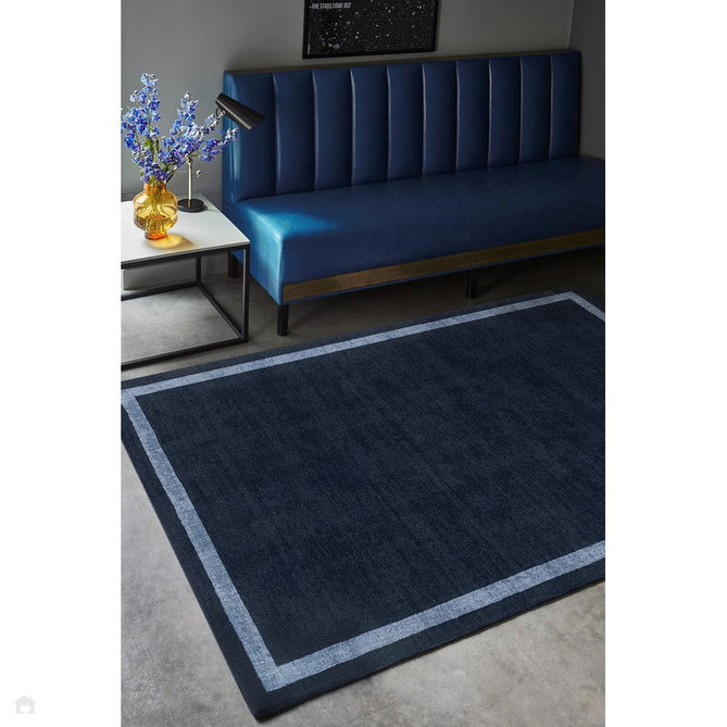 Albi Modern Plain Border Tonal Distressed Hand-Woven Textured Wool Low Profile Tip Sheared Short Pile Navy Rug-Asiatic Carpets-Rug Love - The Most Loved Rug Store