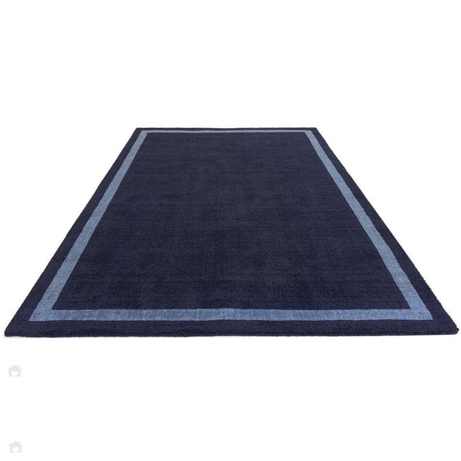Albi Modern Plain Border Tonal Distressed Hand-Woven Textured Wool Low Profile Tip Sheared Short Pile Navy Rug-Asiatic Carpets-Rug Love - The Most Loved Rug Store