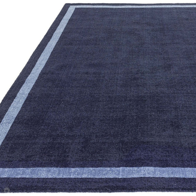 Albi Modern Plain Border Tonal Distressed Hand-Woven Textured Wool Low Profile Tip Sheared Short Pile Navy Rug-Asiatic Carpets-Rug Love - The Most Loved Rug Store
