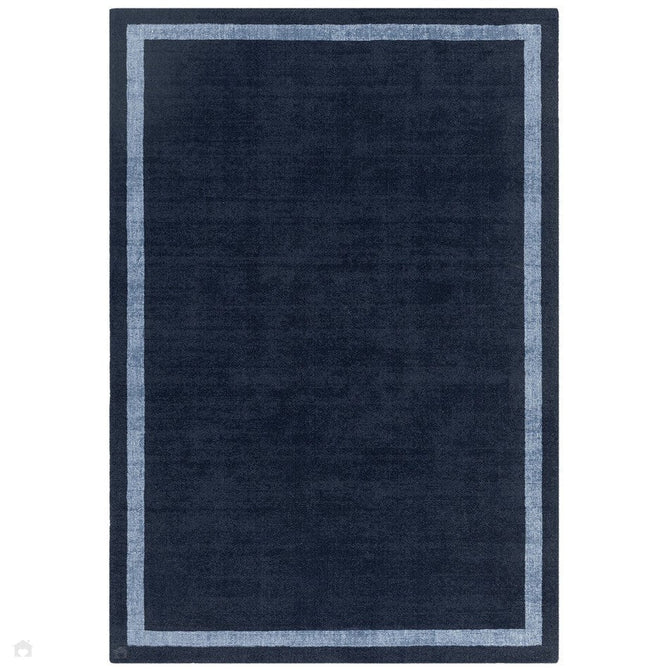 Albi Modern Plain Border Tonal Distressed Hand-Woven Textured Wool Low Profile Tip Sheared Short Pile Navy Rug-Asiatic Carpets-Rug Love - The Most Loved Rug Store