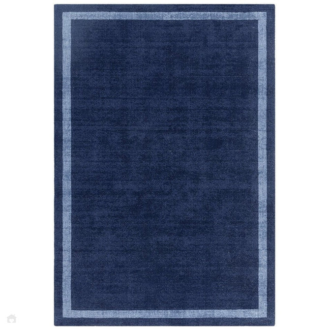 Albi Modern Plain Border Tonal Distressed Hand-Woven Textured Wool Low Profile Tip Sheared Short Pile Navy Rug-Asiatic Carpets-Rug Love - The Most Loved Rug Store