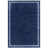 Albi Modern Plain Border Tonal Distressed Hand-Woven Textured Wool Low Profile Tip Sheared Short Pile Navy Rug