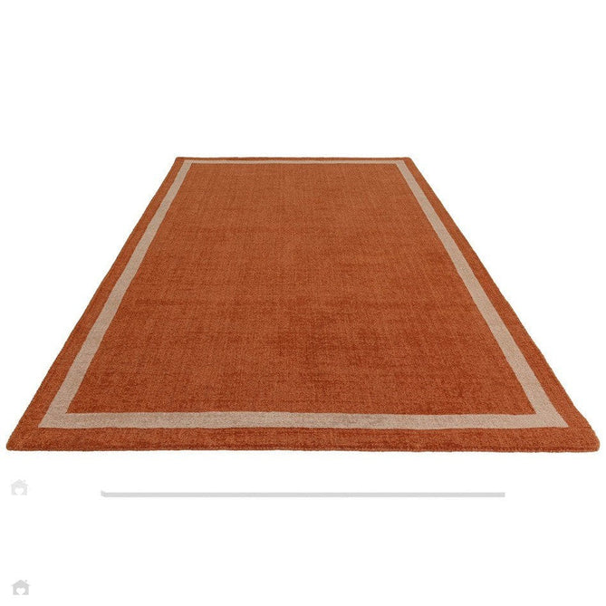Albi Modern Plain Border Tonal Distressed Hand-Woven Textured Wool Low Profile Tip Sheared Short Pile Orange Rug-Asiatic Carpets-Rug Love - The Most Loved Rug Store