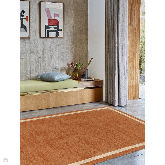 Albi Modern Plain Border Tonal Distressed Hand-Woven Textured Wool Low Profile Tip Sheared Short Pile Orange Rug-Asiatic Carpets-Rug Love - The Most Loved Rug Store