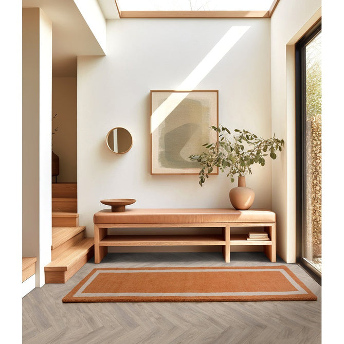 Albi Modern Plain Border Tonal Distressed Hand-Woven Textured Wool Low Profile Tip Sheared Short Pile Orange Runner-Asiatic Carpets-Rug Love - The Most Loved Rug Store