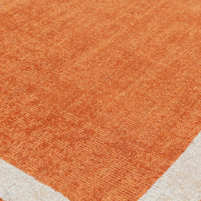 Albi Modern Plain Border Tonal Distressed Hand-Woven Textured Wool Low Profile Tip Sheared Short Pile Orange Runner-Asiatic Carpets-Rug Love - The Most Loved Rug Store