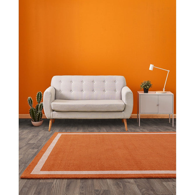 Albi Modern Plain Border Tonal Distressed Hand-Woven Textured Wool Low Profile Tip Sheared Short Pile Orange Runner-Asiatic Carpets-Rug Love - The Most Loved Rug Store