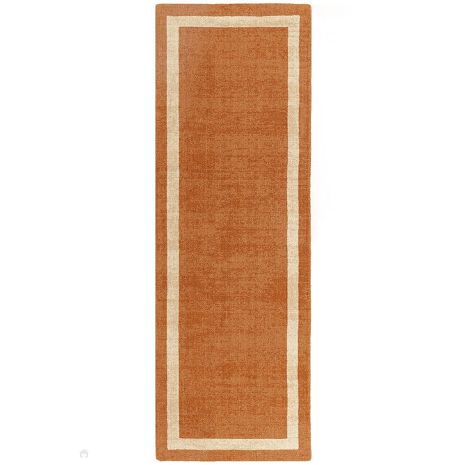Albi Modern Plain Border Tonal Distressed Hand-Woven Textured Wool Low Profile Tip Sheared Short Pile Orange Runner-Asiatic Carpets-Rug Love - The Most Loved Rug Store
