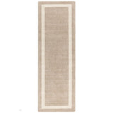 Albi Modern Plain Border Tonal Distressed Hand-Woven Textured Wool Low Profile Tip Sheared Short Pile Sand/Beige Runner